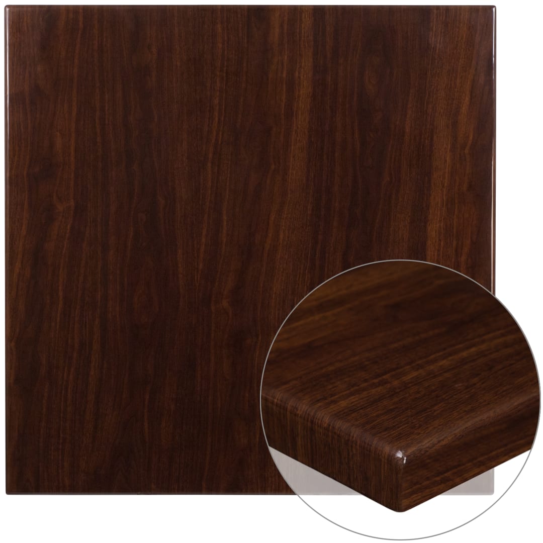 Glenbrook 36'' Square High-Gloss Walnut Resin Table Top with 2'' Thick Drop-Lip