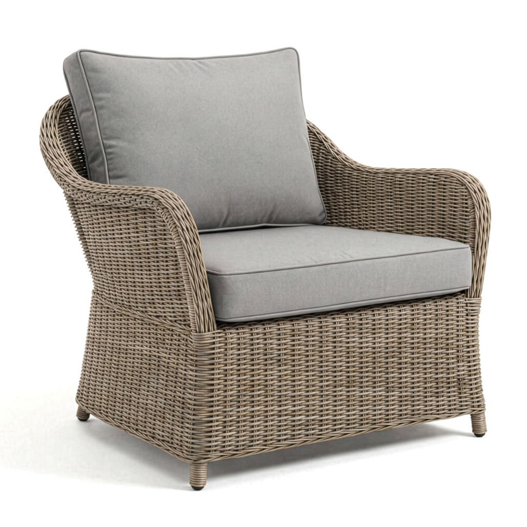 Lily Pond Indoor-Outdoor Patio Club Chair in Weathered Gray Rattan Wicker with Gray All-Weather Cushions