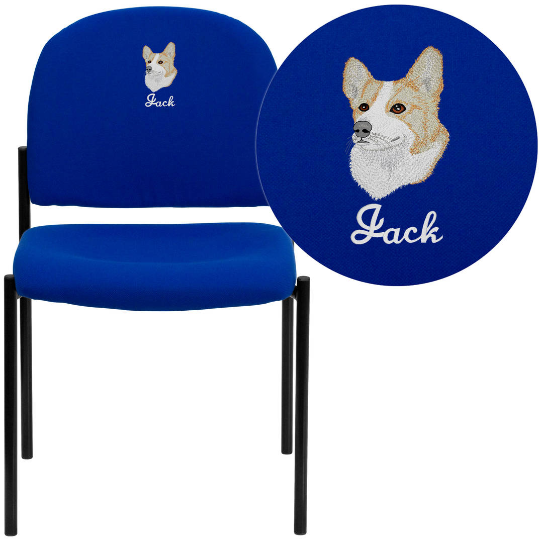 Tania Embroidered Comfort Navy Fabric Stackable Steel Side Reception Chair
