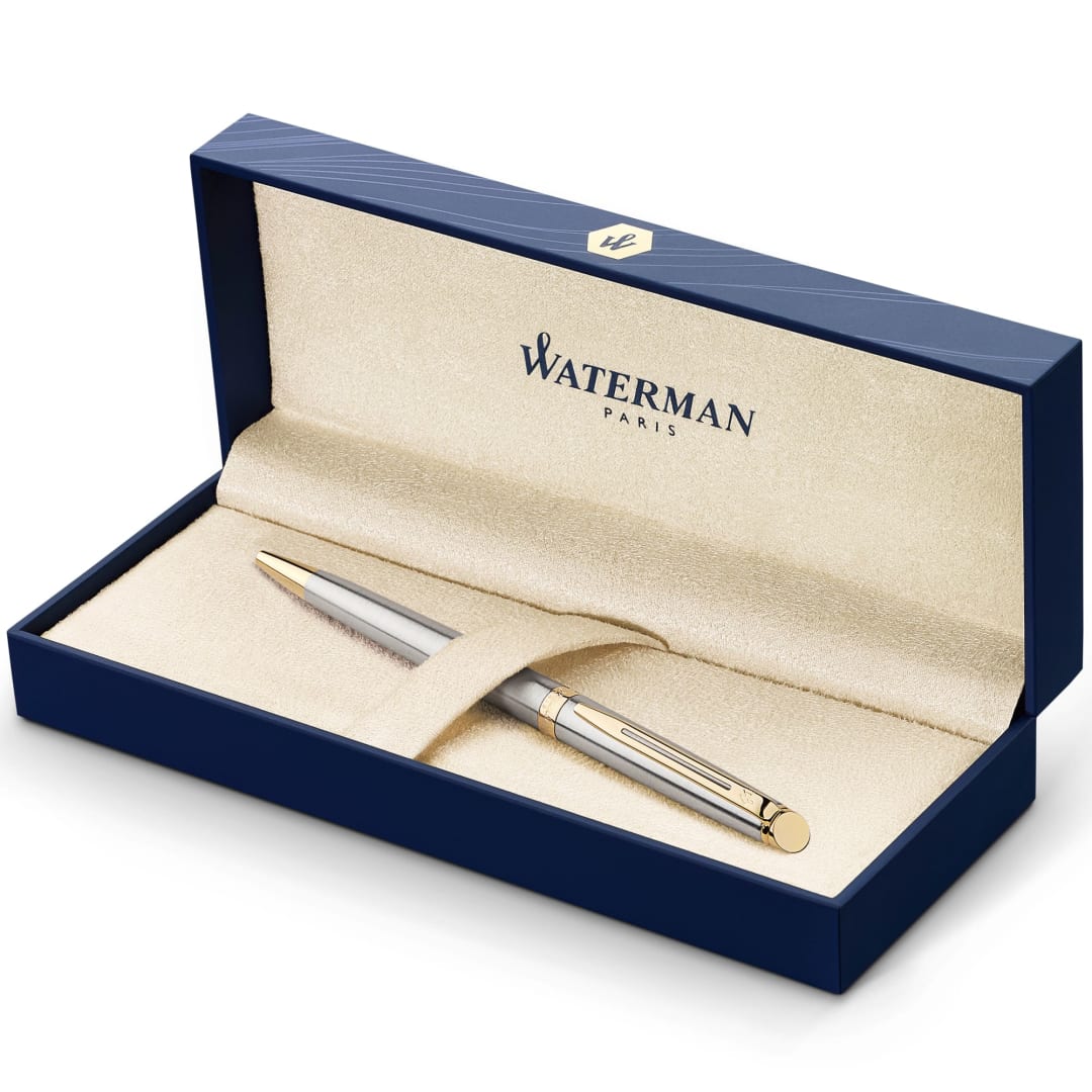 Waterman Hemisphere Ballpoint Pen | Stainless Steel with Gold Trim | Medium Point | Blue Ink Gift Box
