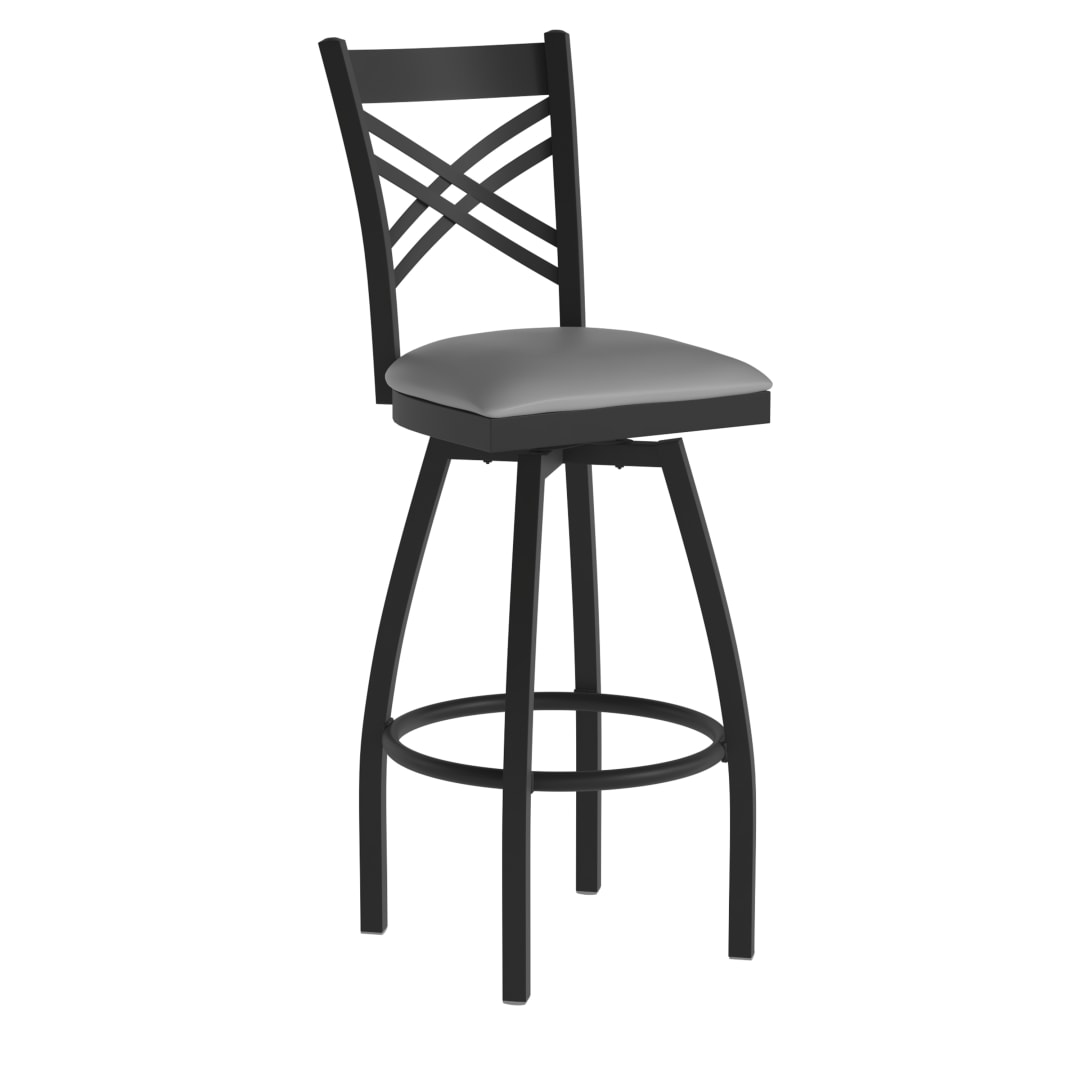 HERCULES Black ''X'' Back Swivel Metal Barstool - Gray Vinyl Seat