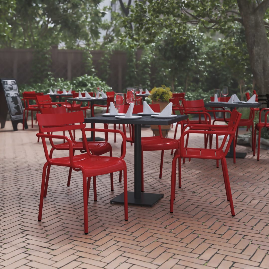 Nash Commercial Grade Red Steel Indoor-Outdoor Stackable Chair with 2 Slats and Arms, Set of 4