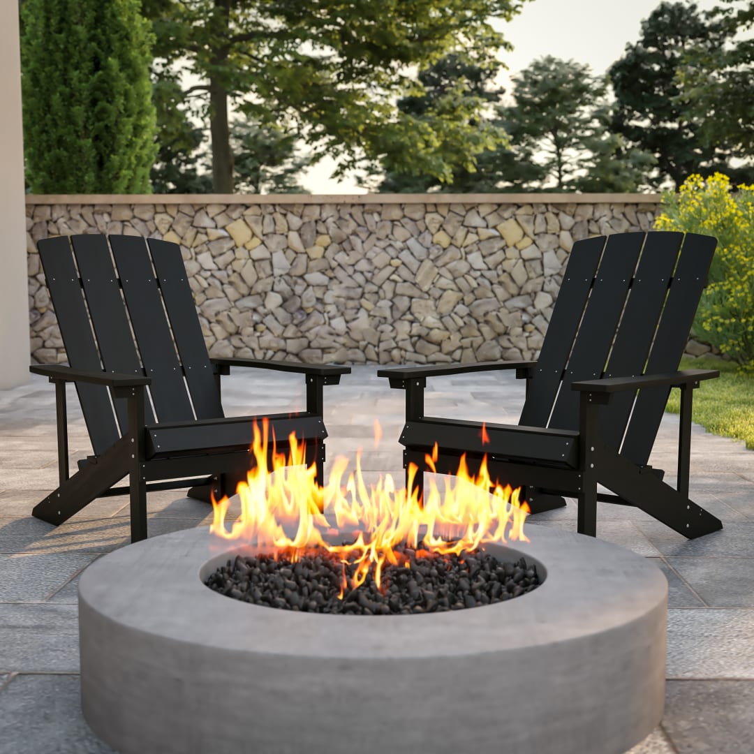 Set of 2 Charlestown All-Weather Poly Resin Wood Adirondack Chairs in Slate Gray
