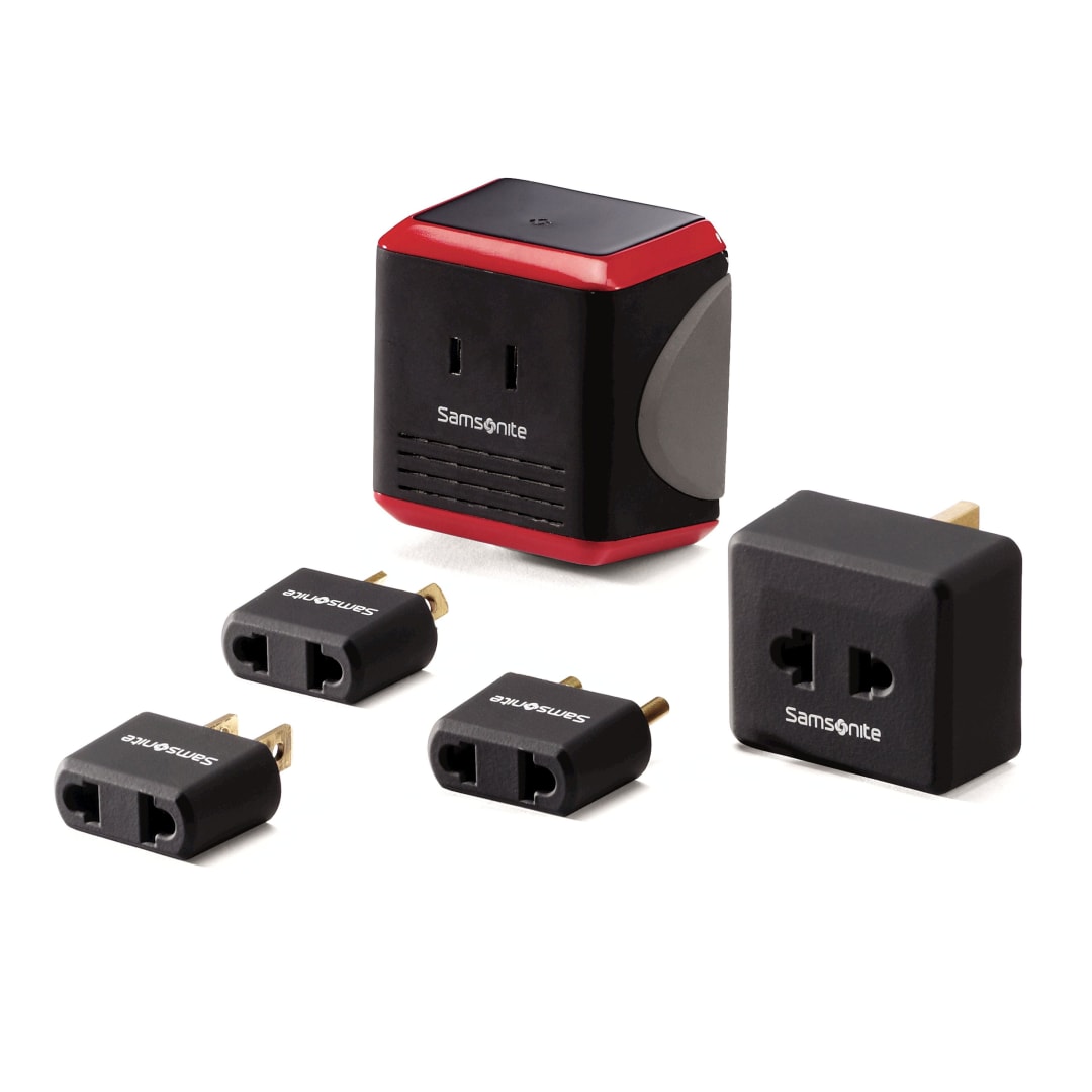 Travel Acc Pt Converter Adapter Plug Kit W/Pouch - Black/Red