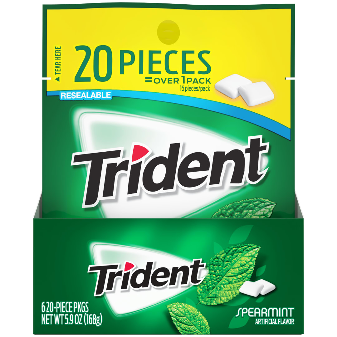 Trident Sugar Free Chewing Gum Spearmint 20 pc Pouches - 6 Pack