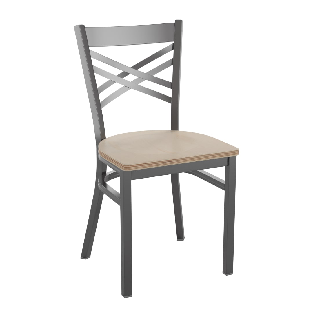 HERCULES Series Black ''X'' Back Metal Restaurant Chair - Antique White Wood Seat