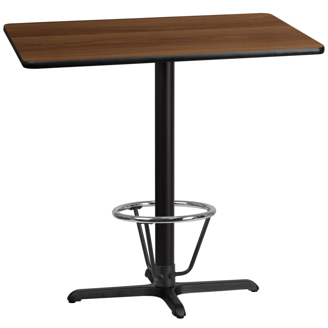 Stiles 30'' x 42'' Rectangular Walnut Laminate Table Top with 23.5'' x 29.5'' Bar Height Table Base and Foot Ring