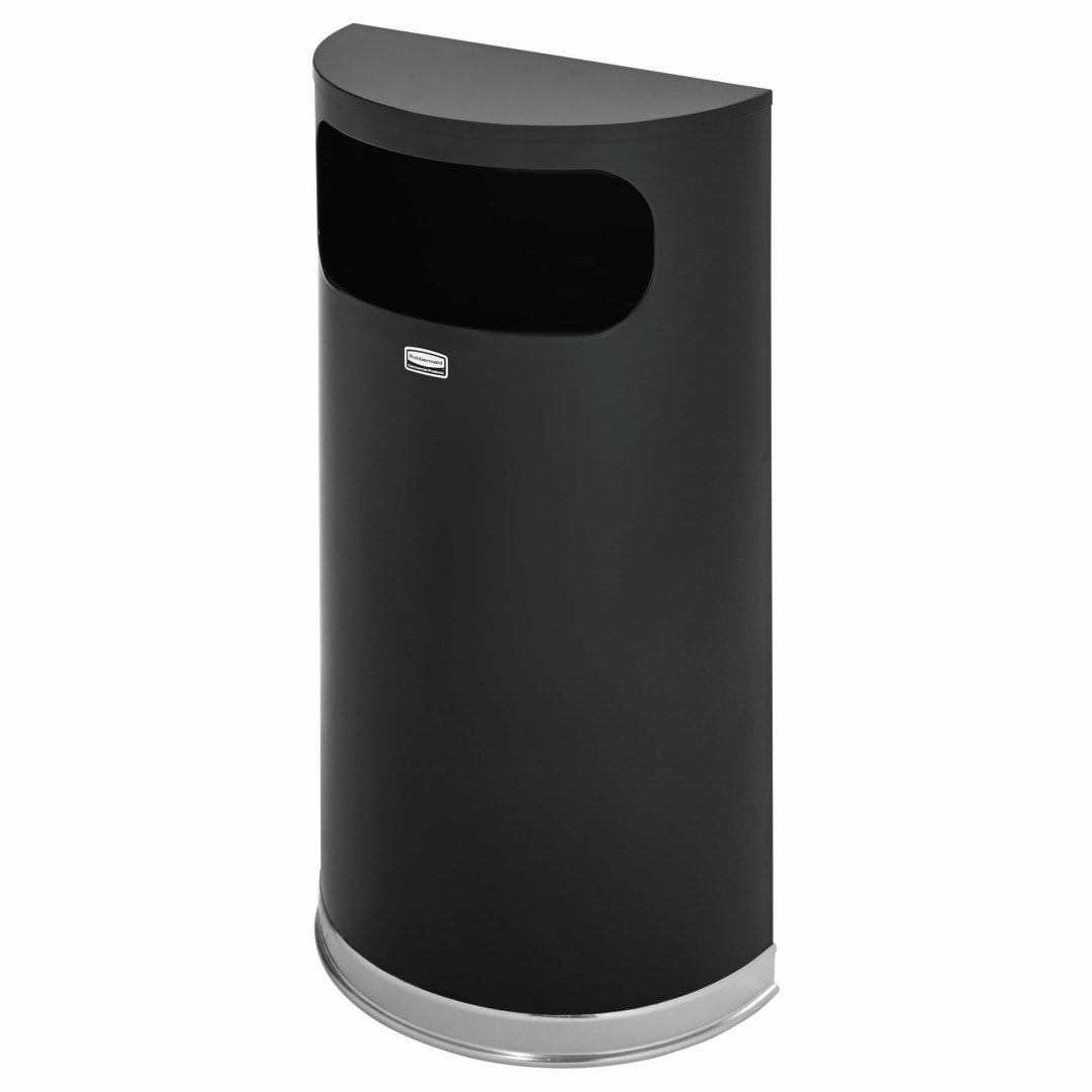 Half Round Flat Top Side Open 9 Gal Black with Chrome Trim