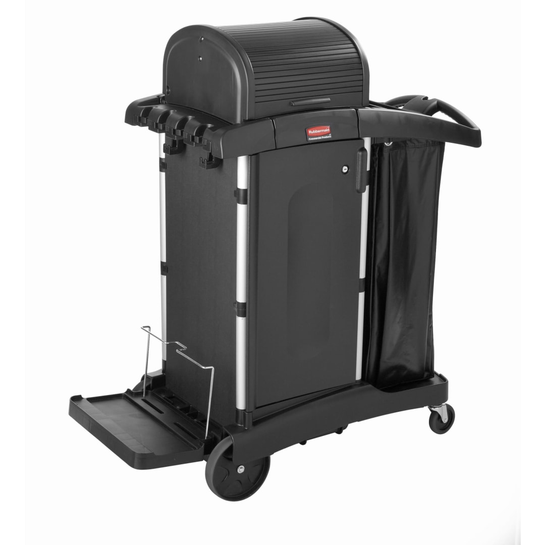 Rubbermaid Commercial Products Executive Janitorial Cleaning Cart with Doors and Hood High Security, Black