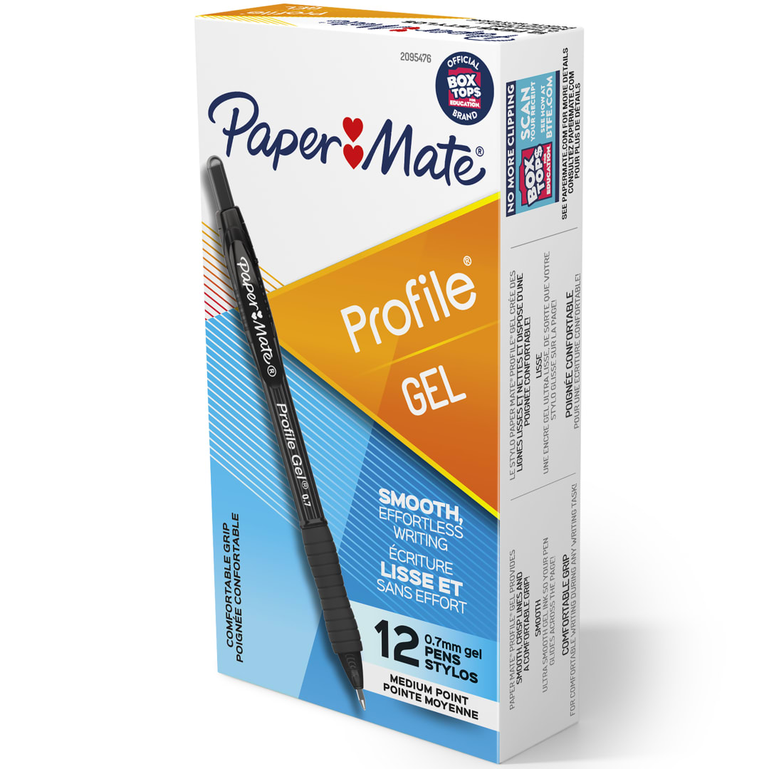Paper Mate® Gel Pen, Profile Retractable Pen, 0.7mm, Black, 12 Count