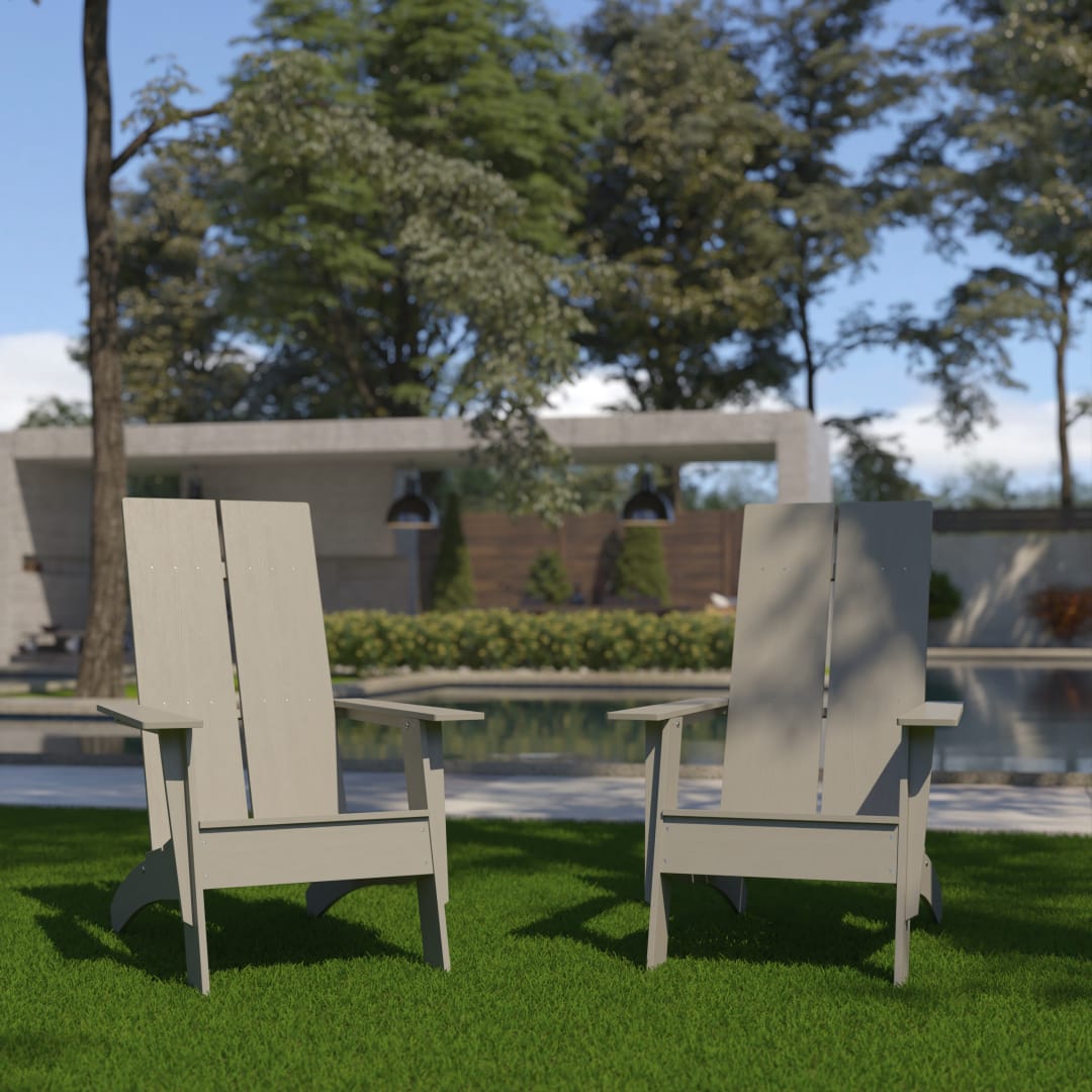 Set of 2 Sawyer Modern All-Weather Poly Resin Wood Adirondack Chairs in Gray