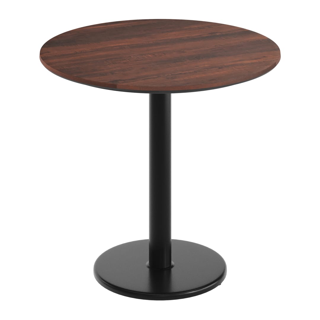 TopGuard 31.25" Round Tabletop, Seamless Surface Technology, Dark Brown with 18" Black Round Table Height Base, Moisture, Scratch, Heat, UV Resistant