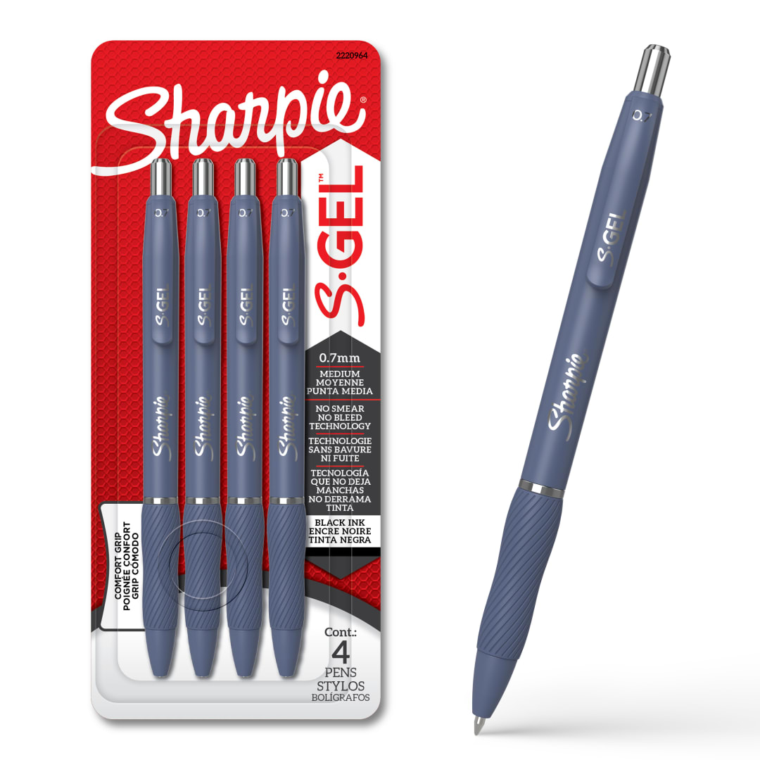 Sharpie S-Gel, Gel Pens, Medium Point (0.7 mm), Moonlit Midnight Barrel, Black Ink, 4 Count