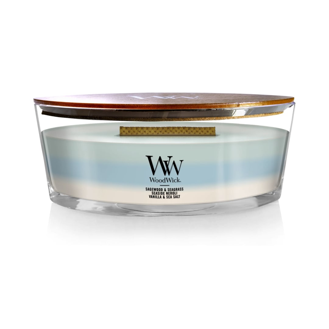WoodWick® Oceanic Scented Trilogy Ellipse Candle, Crackles at it Burns, Up to 50 hrs burn time, 16oz