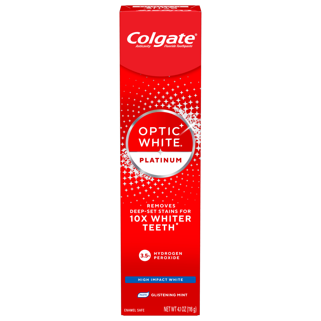Colgate Optic White Platinum High Impact White Toothpaste with 3.5% Hydrogen Peroxide, Anticavity Teeth Whitening Toothpaste with Fluoride, Sparkling Mint Flavor, Enamel Safe, 4.1 OZ