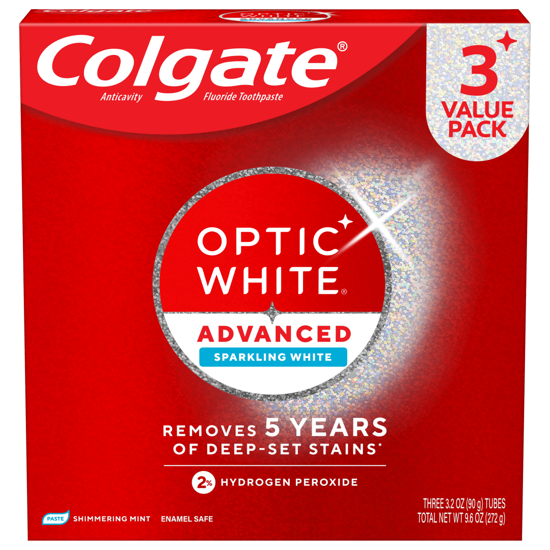 Colgate Optic White Advanced Sparkling White Toothpaste with 2% Hydrogen Peroxide, 3 Pack, 3.2 OZ
