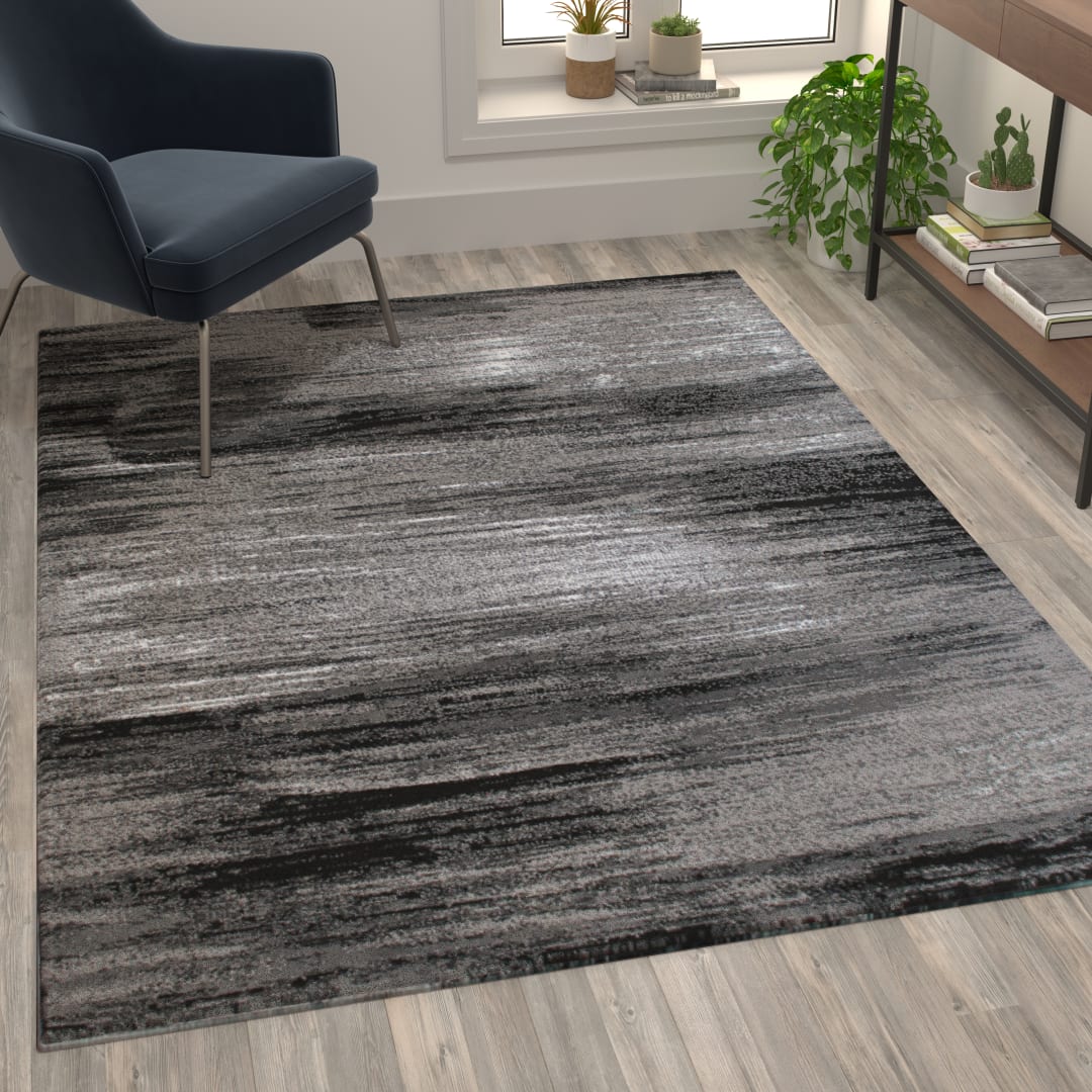 Rylan Collection 5' x 7' Gray Scraped Design Area Rug - Olefin Rug with Jute Backing - Living Room, Bedroom, Entryway