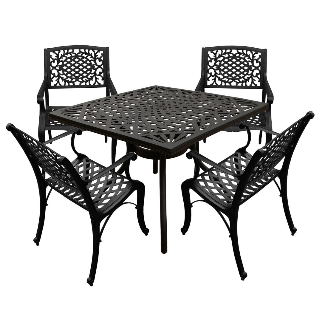 Modern Ornate Outdoor Mesh Aluminum 37-in Black Square Patio Dining Set with Four Chairs