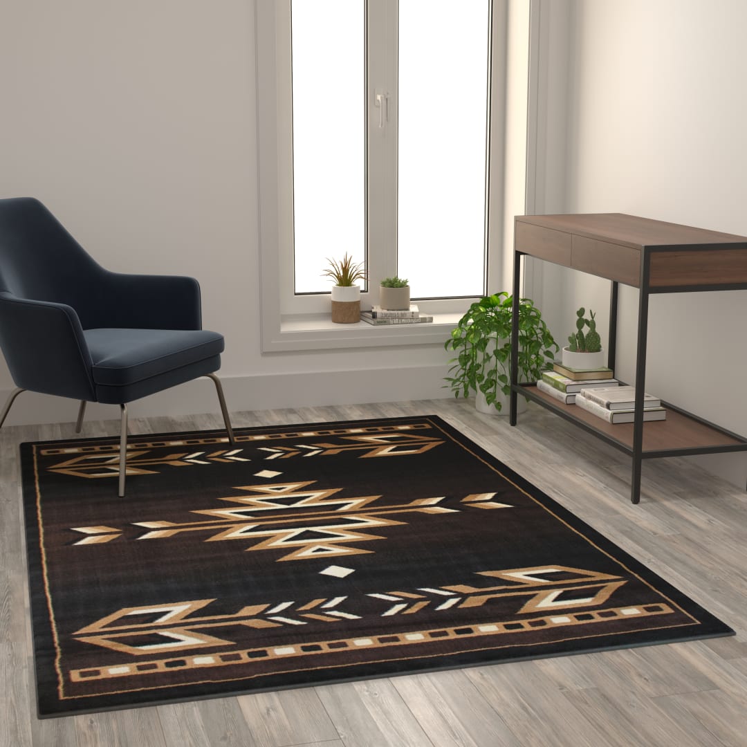 Amado Collection Southwestern 5' x 7' Brown Area Rug - Olefin Accent Rug with Jute Backing - Living Room, Bedroom, Entryway