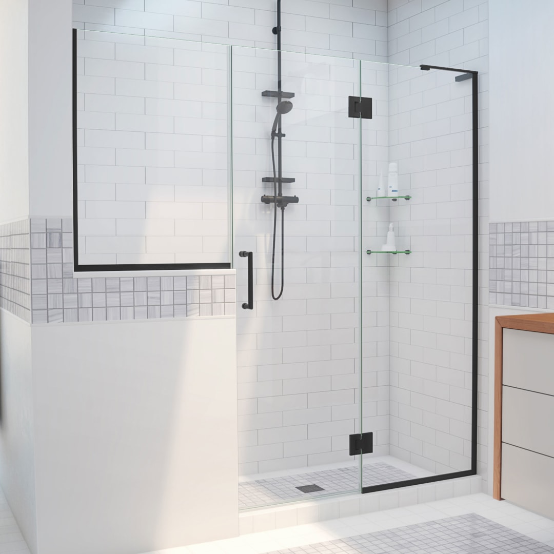 DreamLine Unidoor-X 71 - 71 1/2 inch W x 72 inch H Frameless Hinged Shower Door in Matte Black - Right Wall Installation