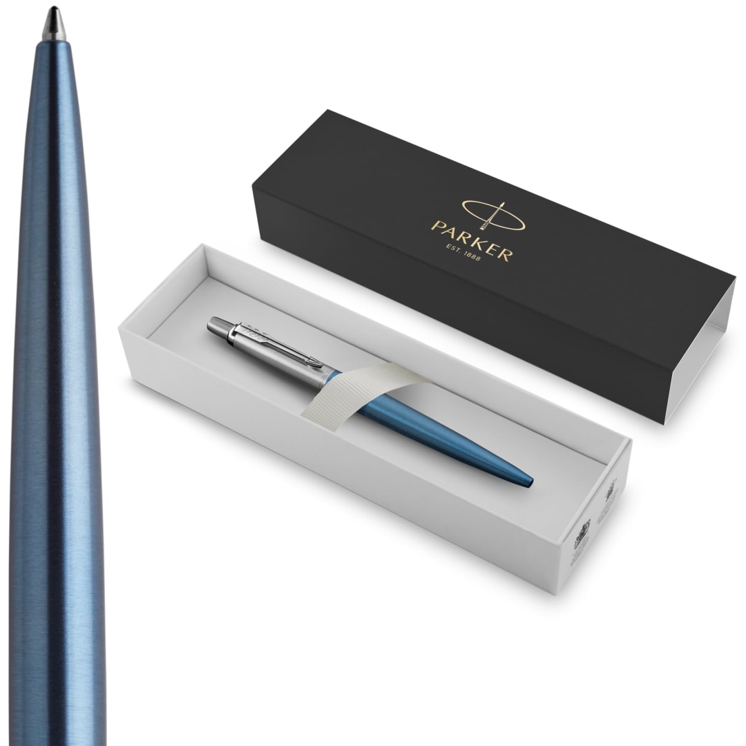 Parker Jotter Ballpoint Pen, Waterloo Blue with Medium Point Blue Ink, Gift Box (1953191)