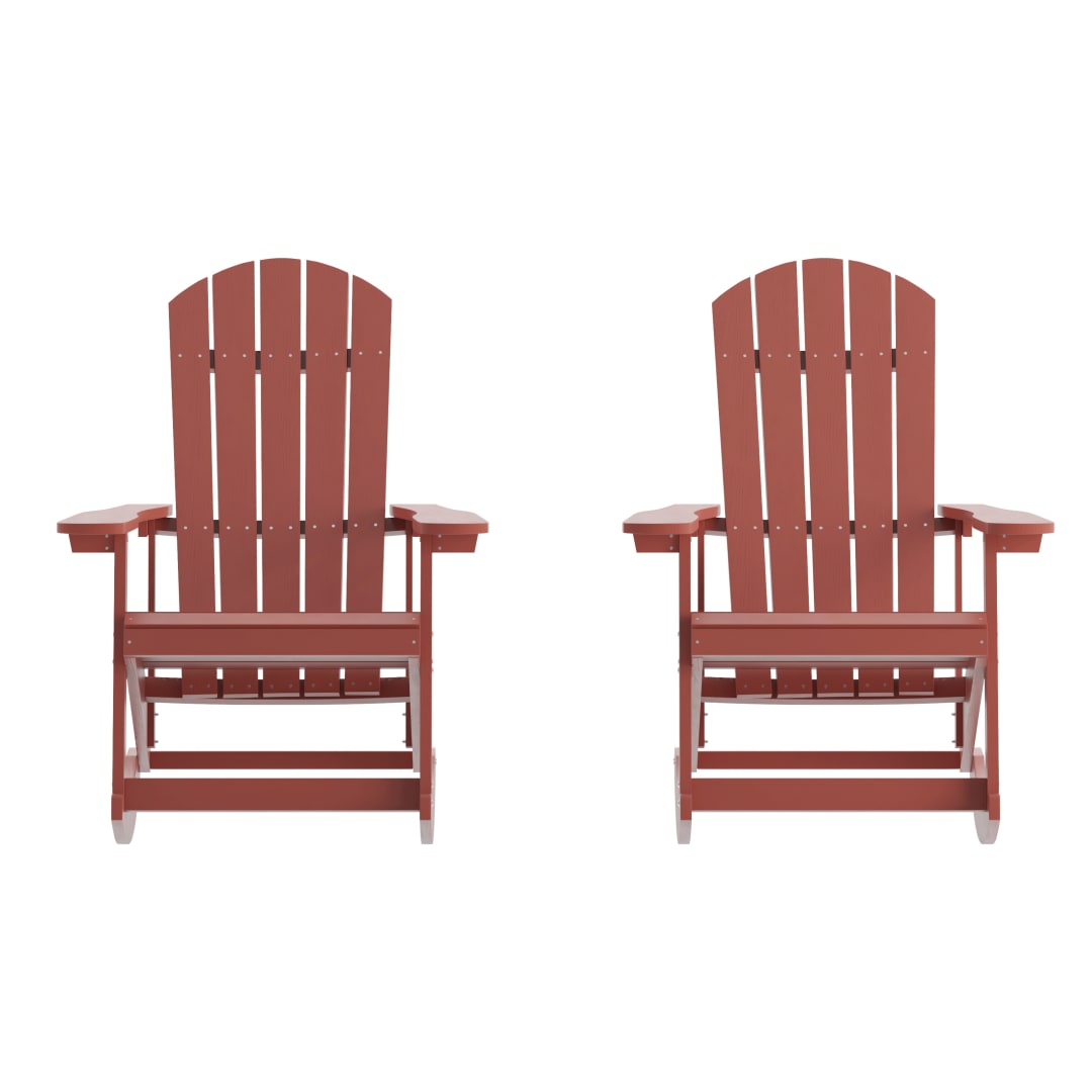 Savannah Poly Resin Wood Adirondack Rocking Chair - All Weather Red Polystyrene - Stainless Steel Hardware - Set of 2
