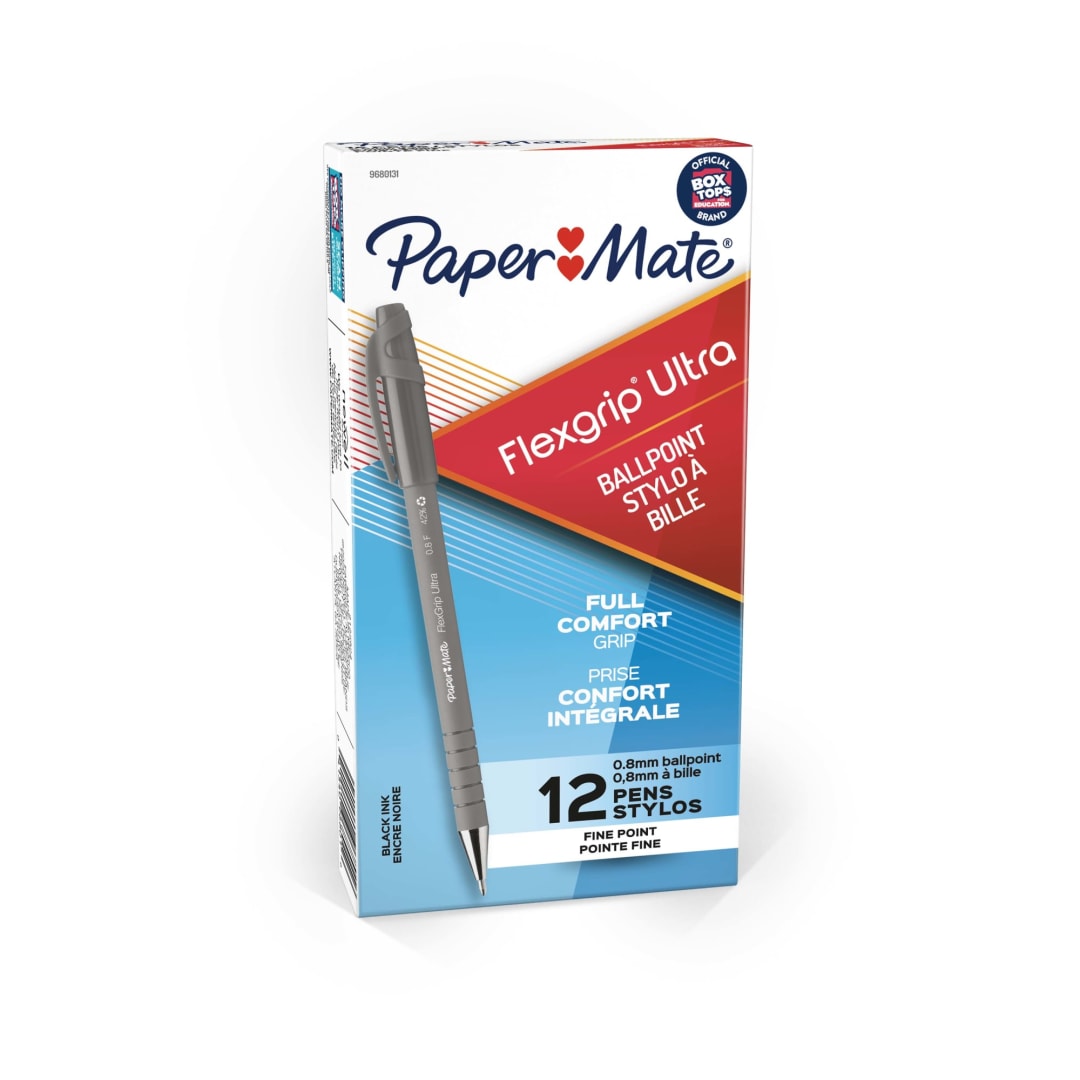 Paper Mate® FlexGrip® Ultra™ Recycled Stick Ballpoint Pen, 0.8 mm Fine, Black, 12/pk