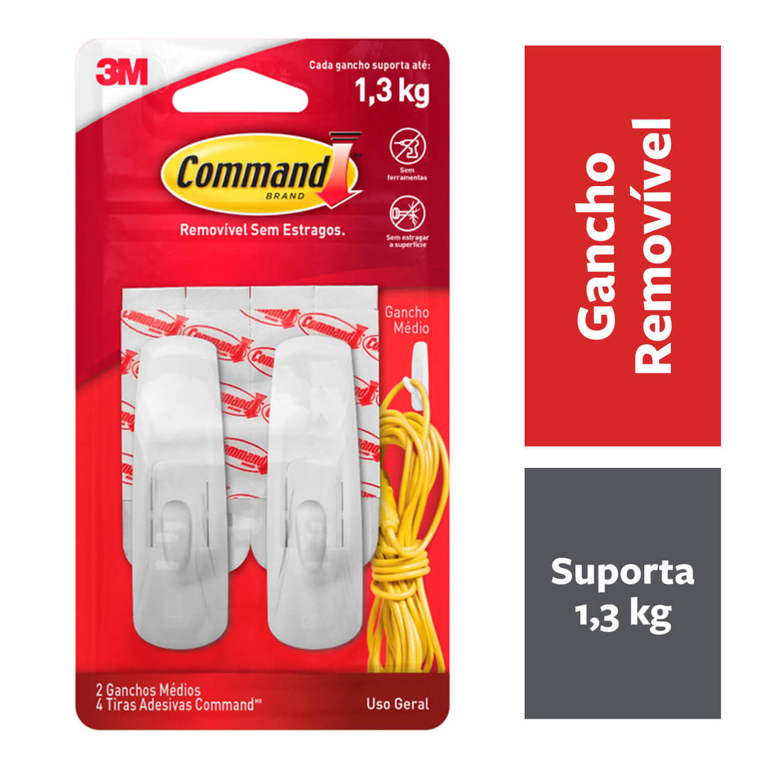 Gancho Adesivo 3M™ Command™, Branco, Médio, 2 Unidades