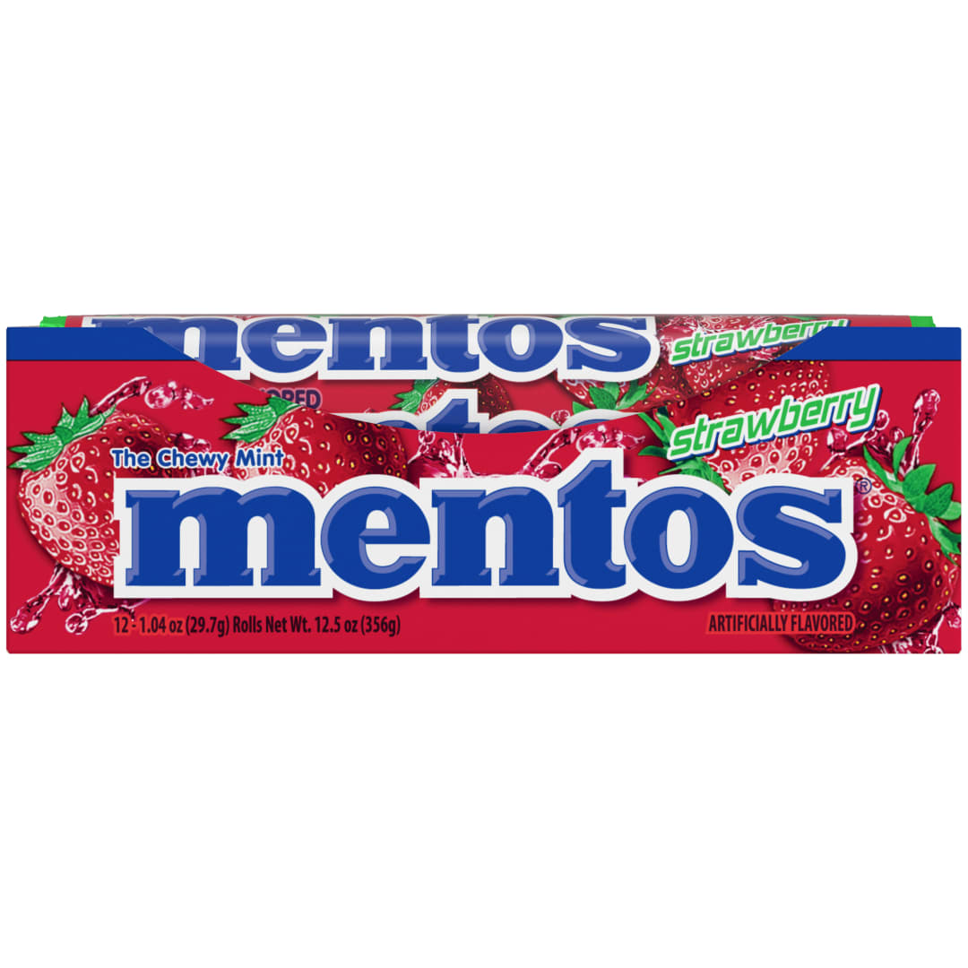 Mentos Chewy Mints Strawberry 11 pc Single Rolls - 12 Pack