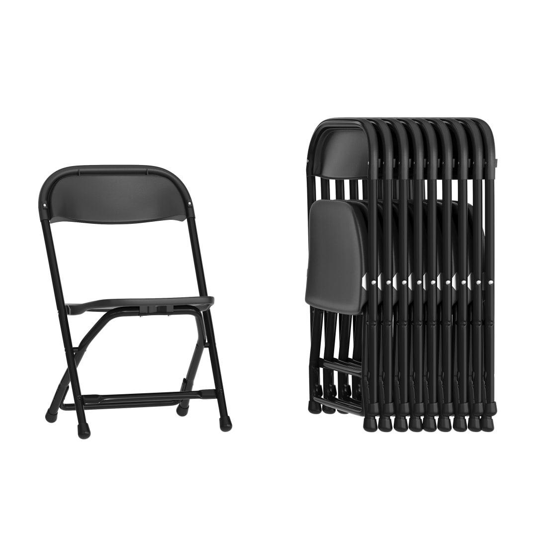 Timmy 10 Pack Kids Black Plastic Folding Chairs with 11" Seat Height, Ages 2-4