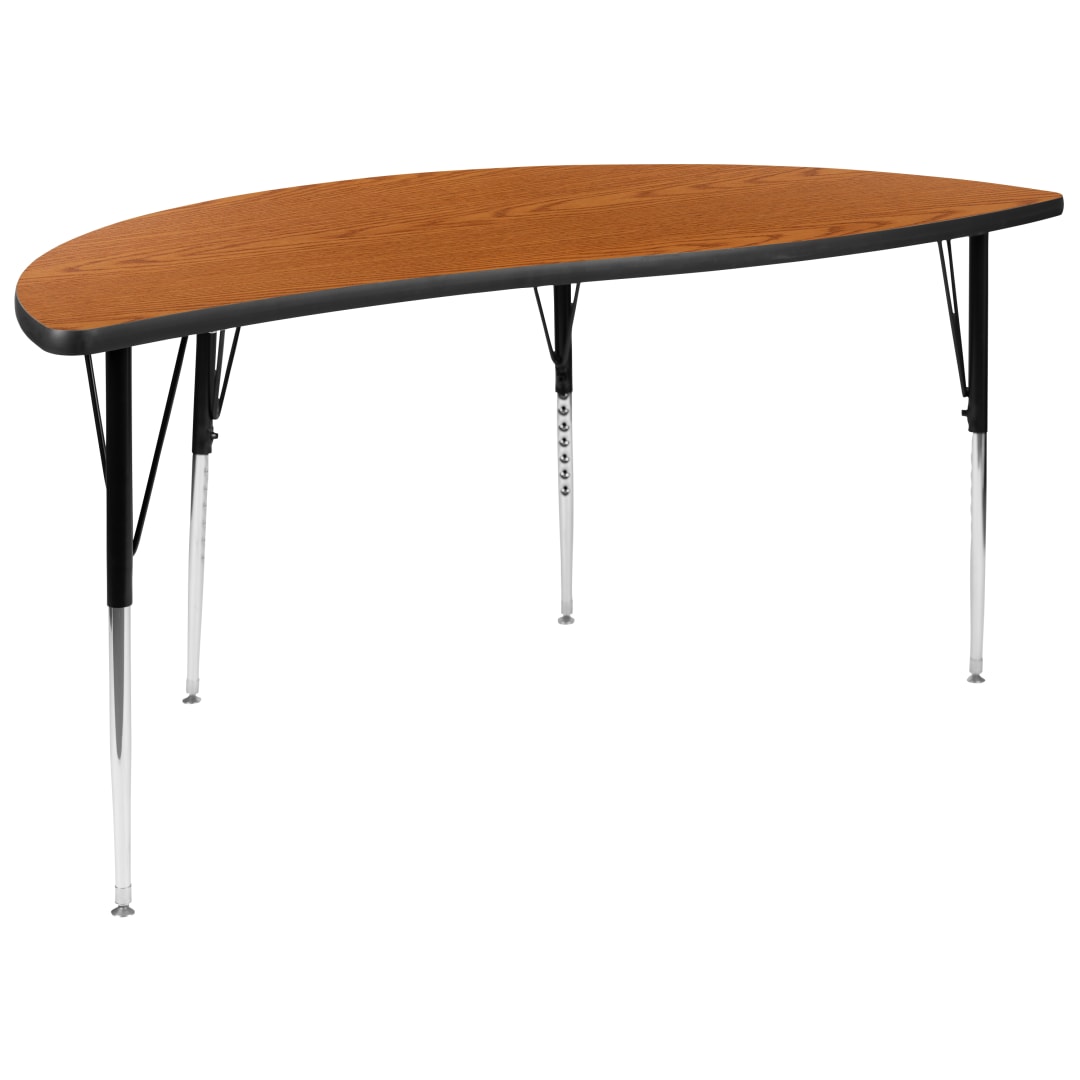 Wren 60" Half Circle Wave Flexible Collaborative Oak Thermal Laminate Activity Table - Standard Height Adjustable Legs