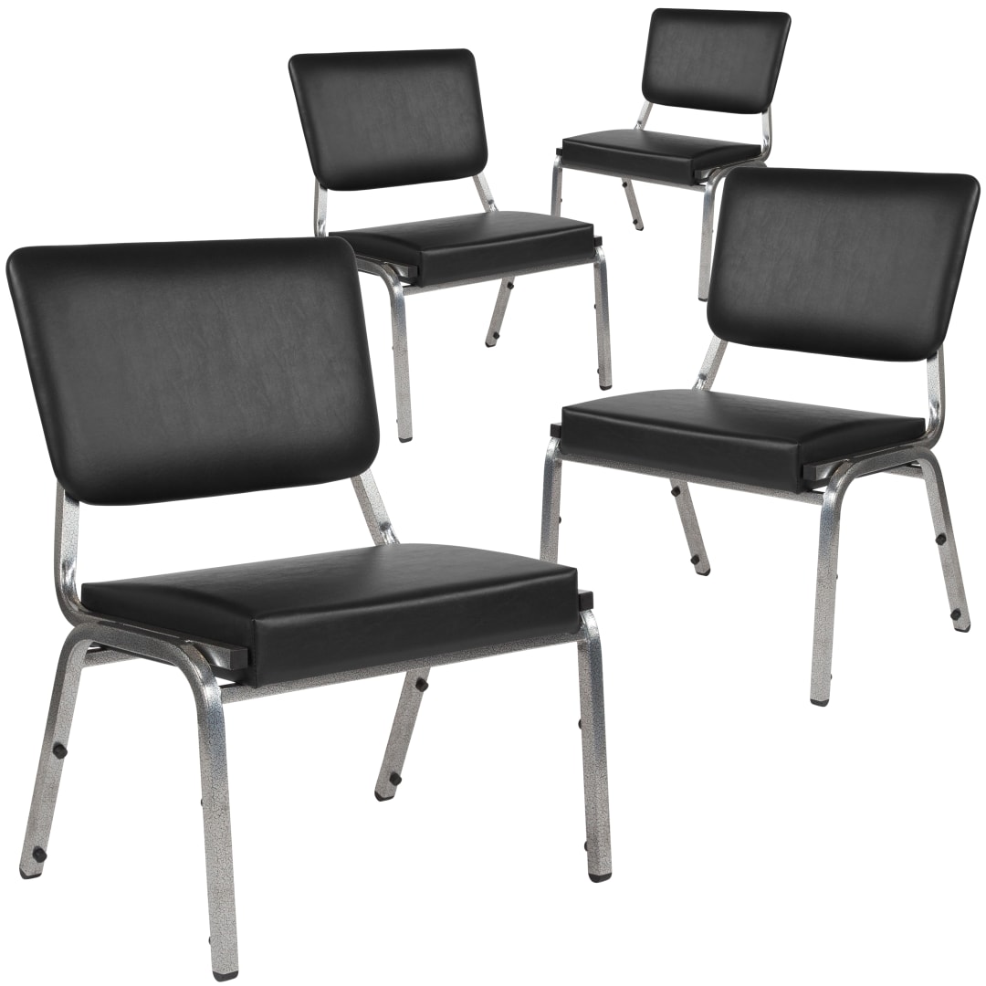 4 Pack HERCULES Series 1000 lb. Rated Black Antimicrobial Vinyl Bariatric Medical Reception Chair with 3/4 Panel Back