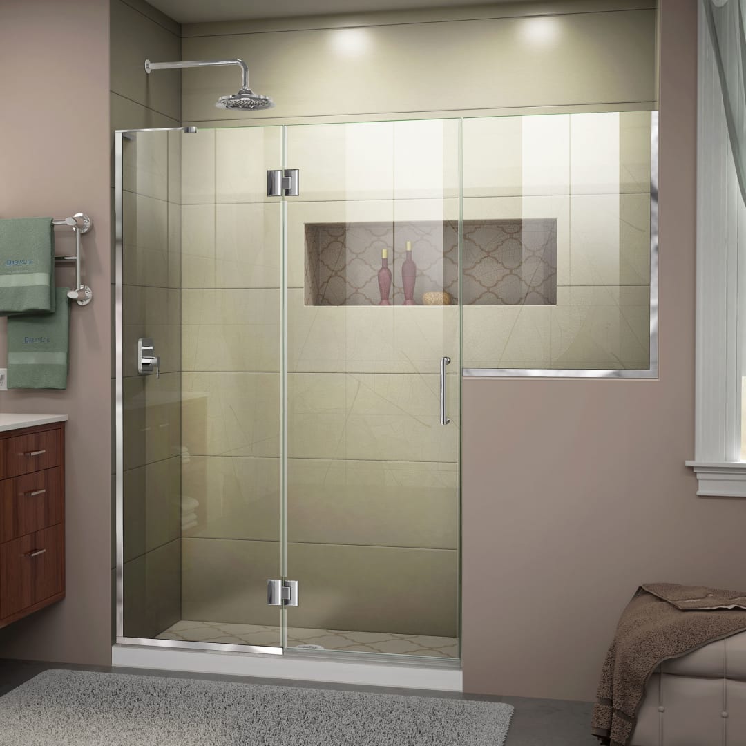 DreamLine Unidoor-X 71 - 71 1/2 inch W x 72 inch H Frameless Hinged Shower Door in Chrome - Left Wall Installation