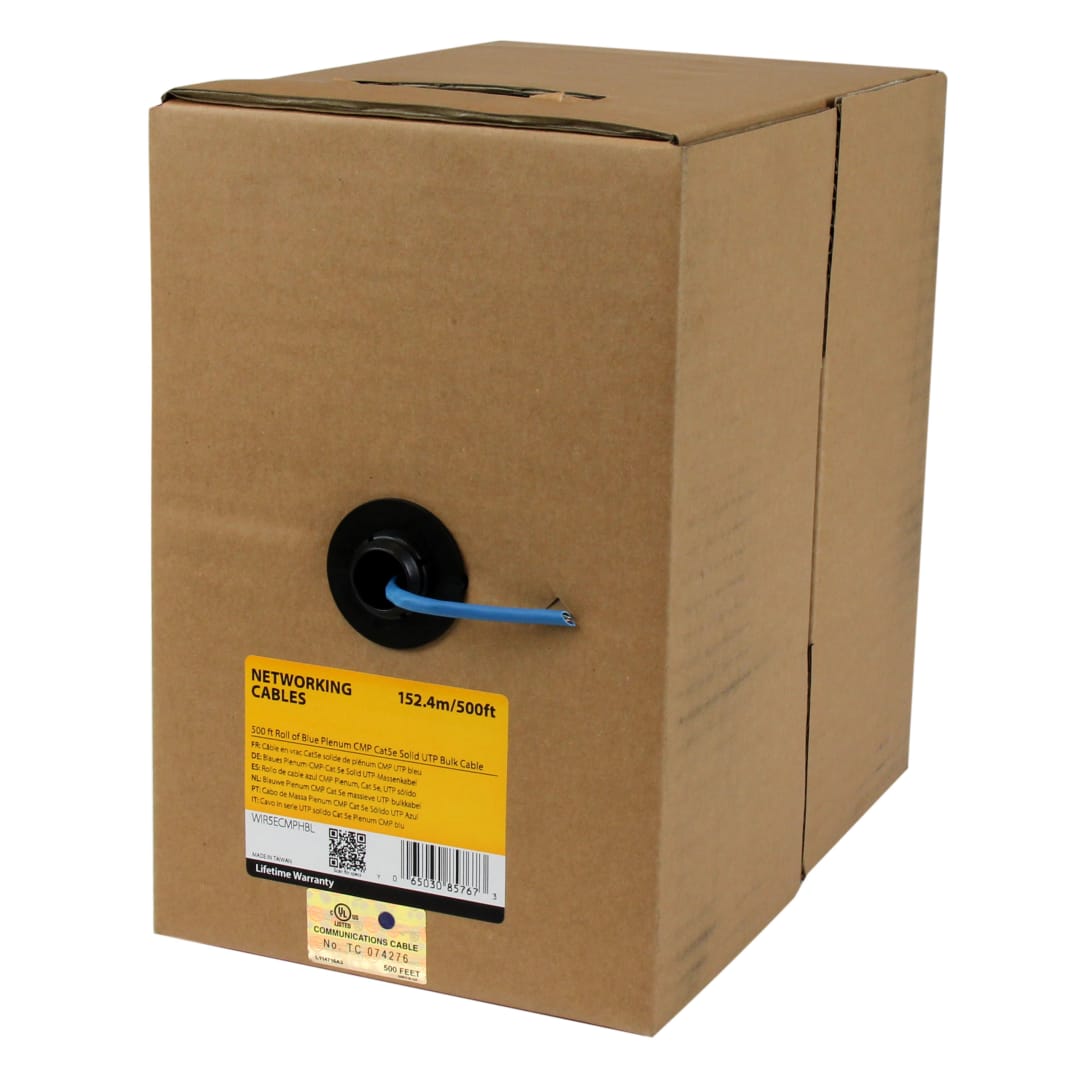 Cat5e Bulk CMP Plenum 500 ft Solid UTP Cable Blue