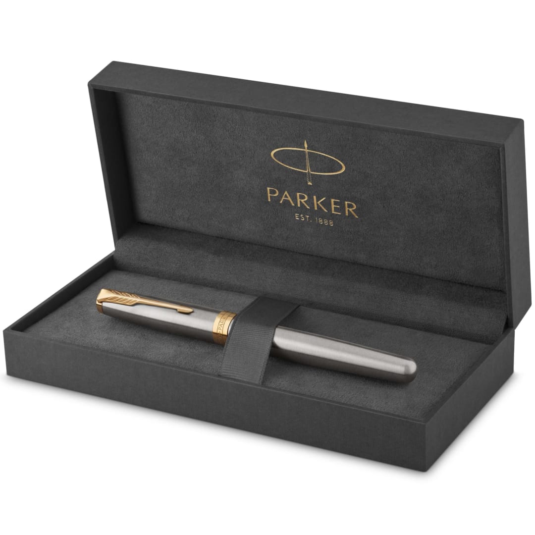 Parker Sonnet RollerBall® Pen | Stainless Steel with Gold Trim | Fine Point Black Ink | Gift Box