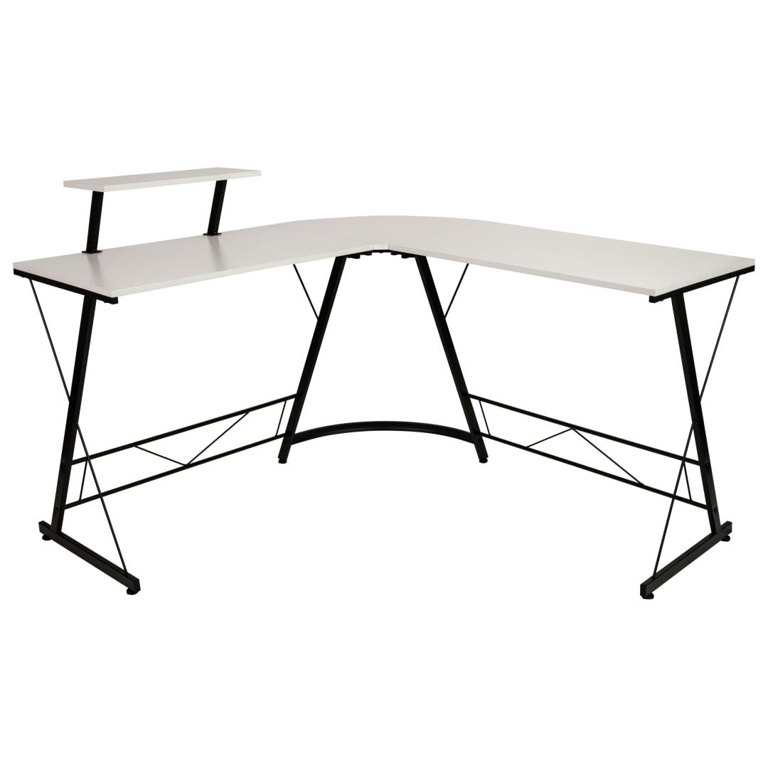 Ginny L-Shaped Desk 71.5" Computer Corner Desk, Home Office Corner Desk, Gaming Desk, Space Saving, Easy to Assemble, White/Black