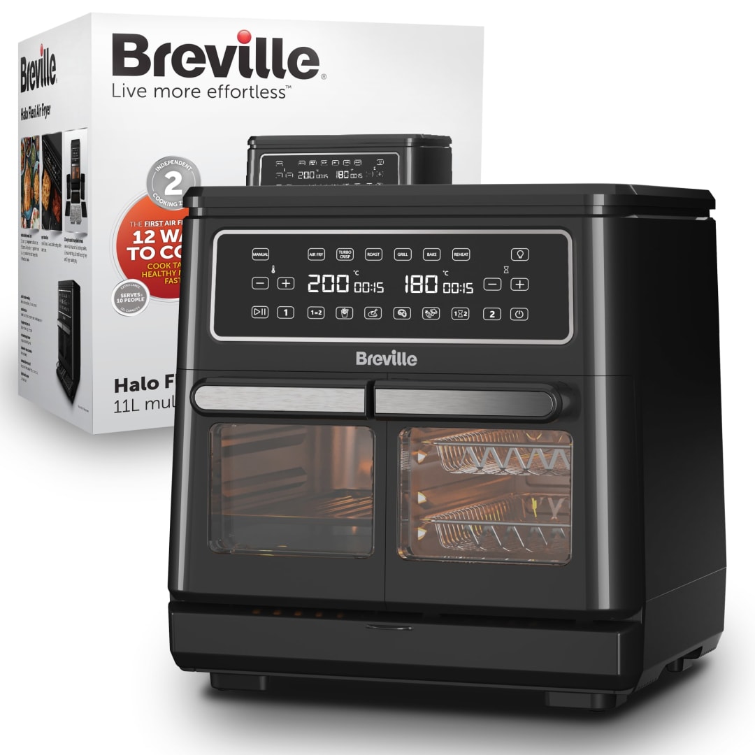 Breville Halo Flexi Air Fryer | Digital Dual Air Fryer Oven | 11L: Serves 10+ People | Fry, Bake, Grill, Roast & Reheat | 2400 W | Black [VDF130X]