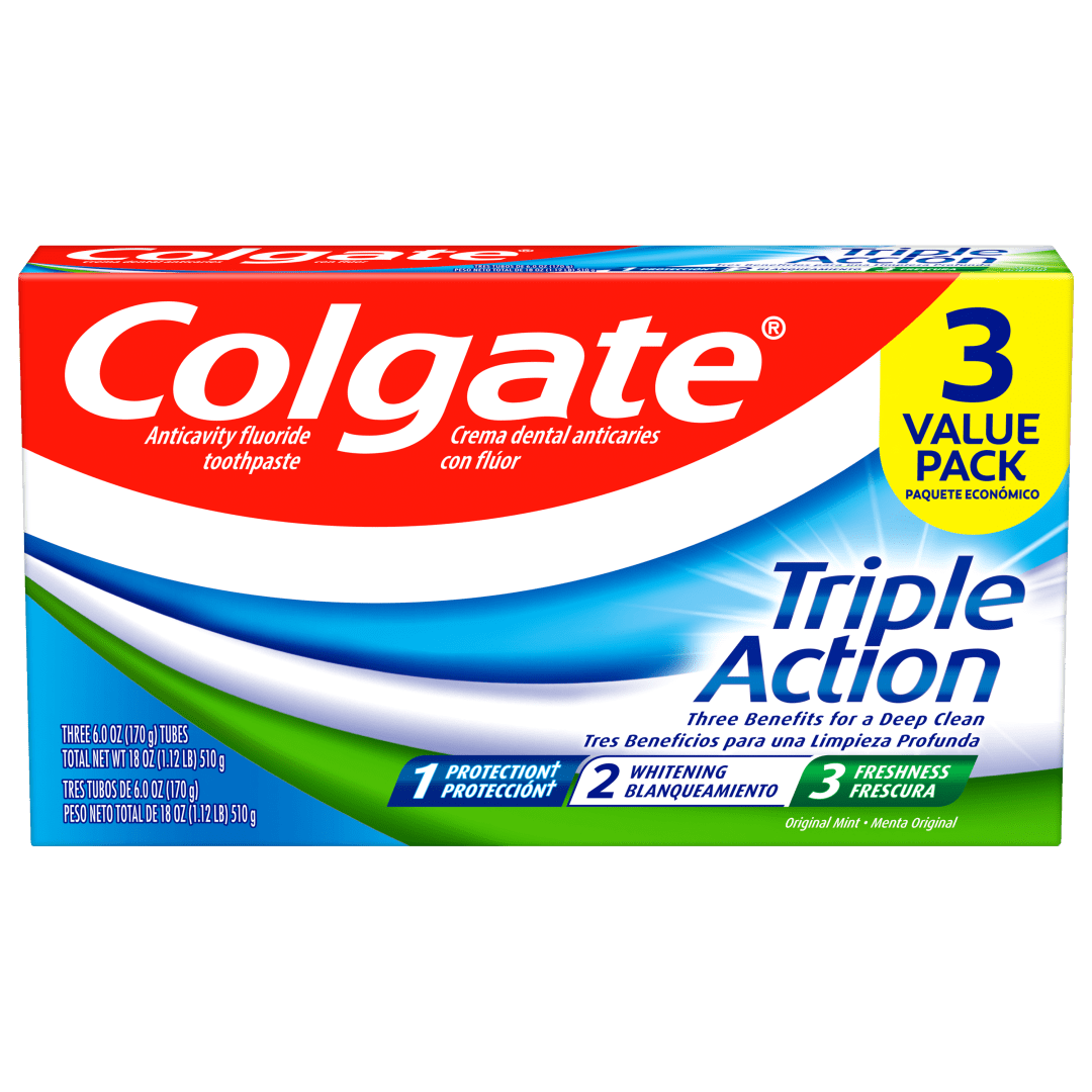 Colgate Triple Action Toothpaste, Mint - 6.0 Ounce, 3 Pack