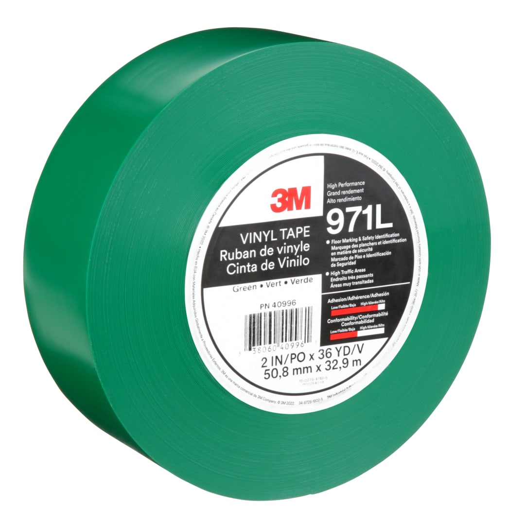 3M™ Dayanıklı Yer İşaretleme Bandı 971L, Green, 50.8 mm x 33 m, 0.43 mm, Individually Wrapped Conveniently Packaged