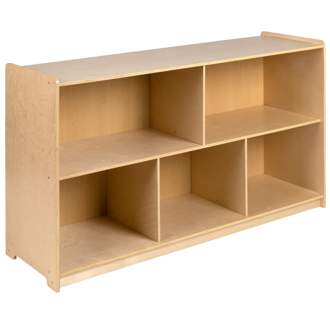 Hercules Wooden 5 Section School Classroom Storage Cabinet for Commercial or Home Use - Safe, Kid Friendly Design - 30"H x 48"L (Natural)