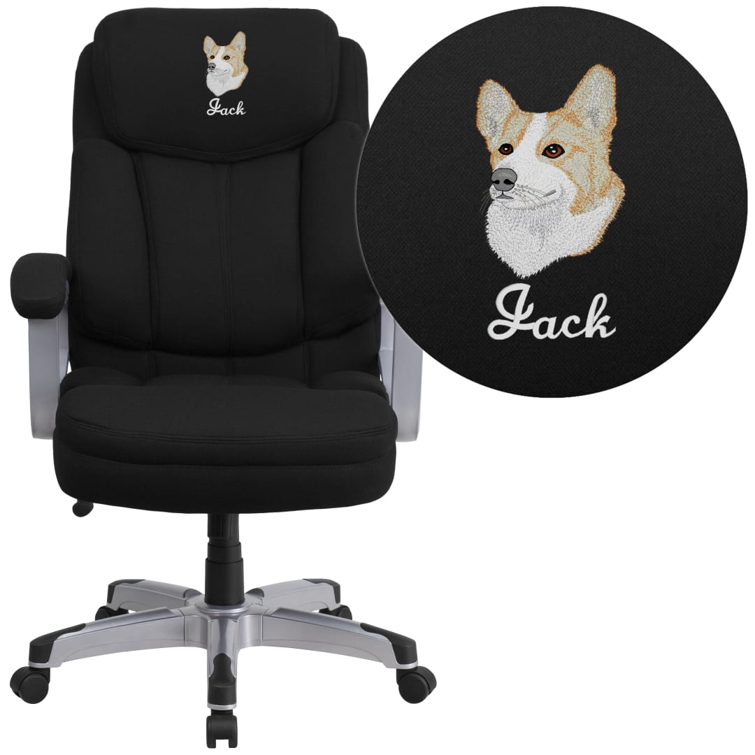 Embroidered HERCULES Series Big &amp; Tall 500 lb. Rated Black Fabric Executive Ergonomic Office Chair with Arms