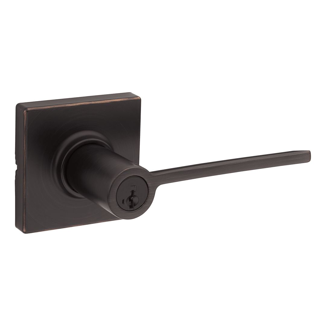 Ladera Entry Lever featuring SmartKey Security™ and Square Trim in Venetian Bronze