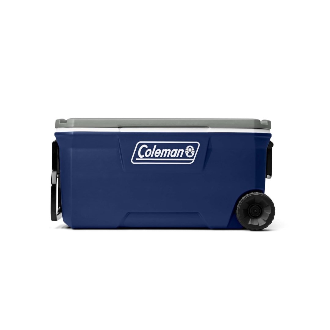 Coleman Classic Series Insulated Portable Rolling Cooler with Wheels, Leak-Resistant Outdoor Hard Cooler Keeps Ice up to 5 Days, 100-Quart