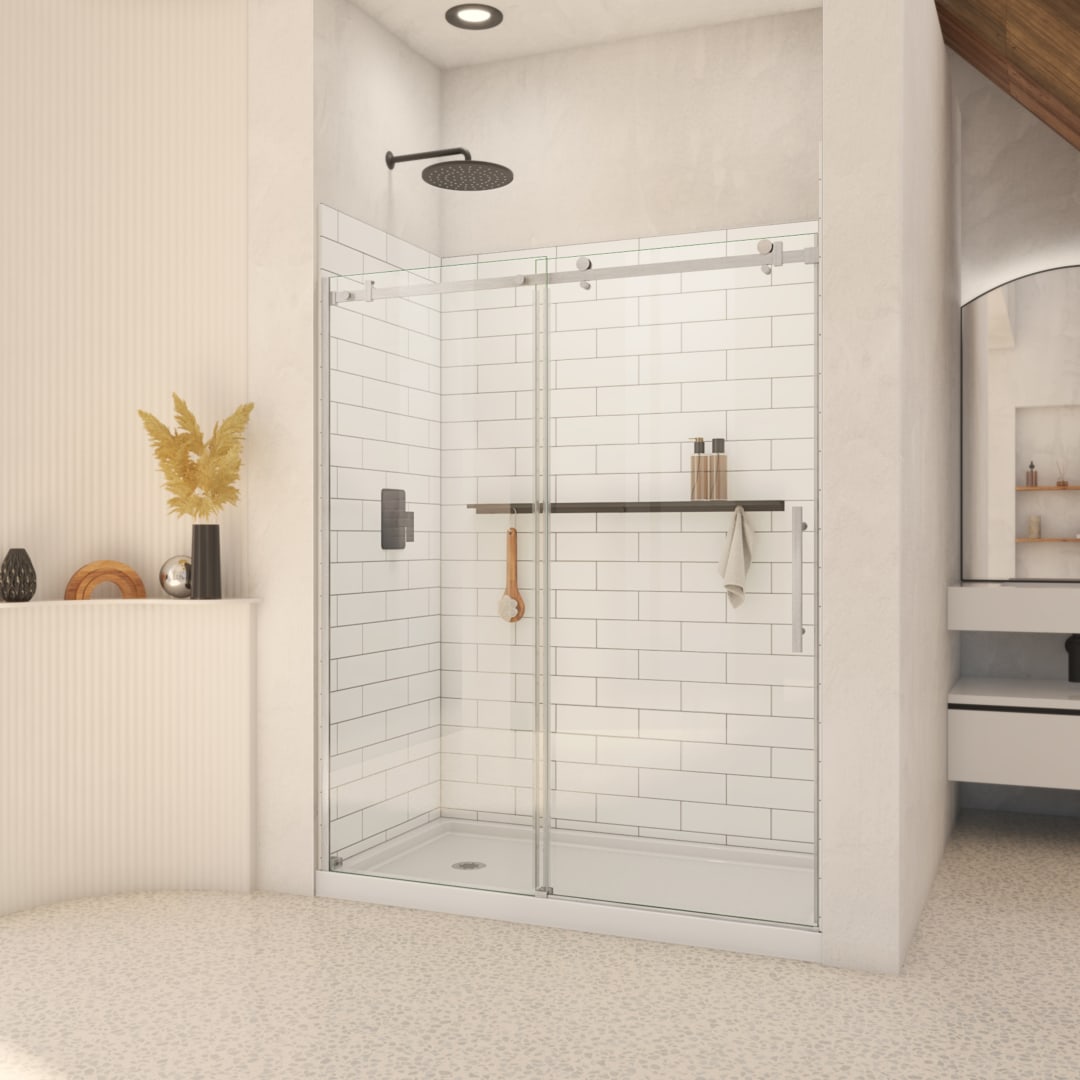 DreamLine Luna 54 - 58 inch W x 71 inch H Frameless Sliding Shower Door in Brushed Stainless Steel
