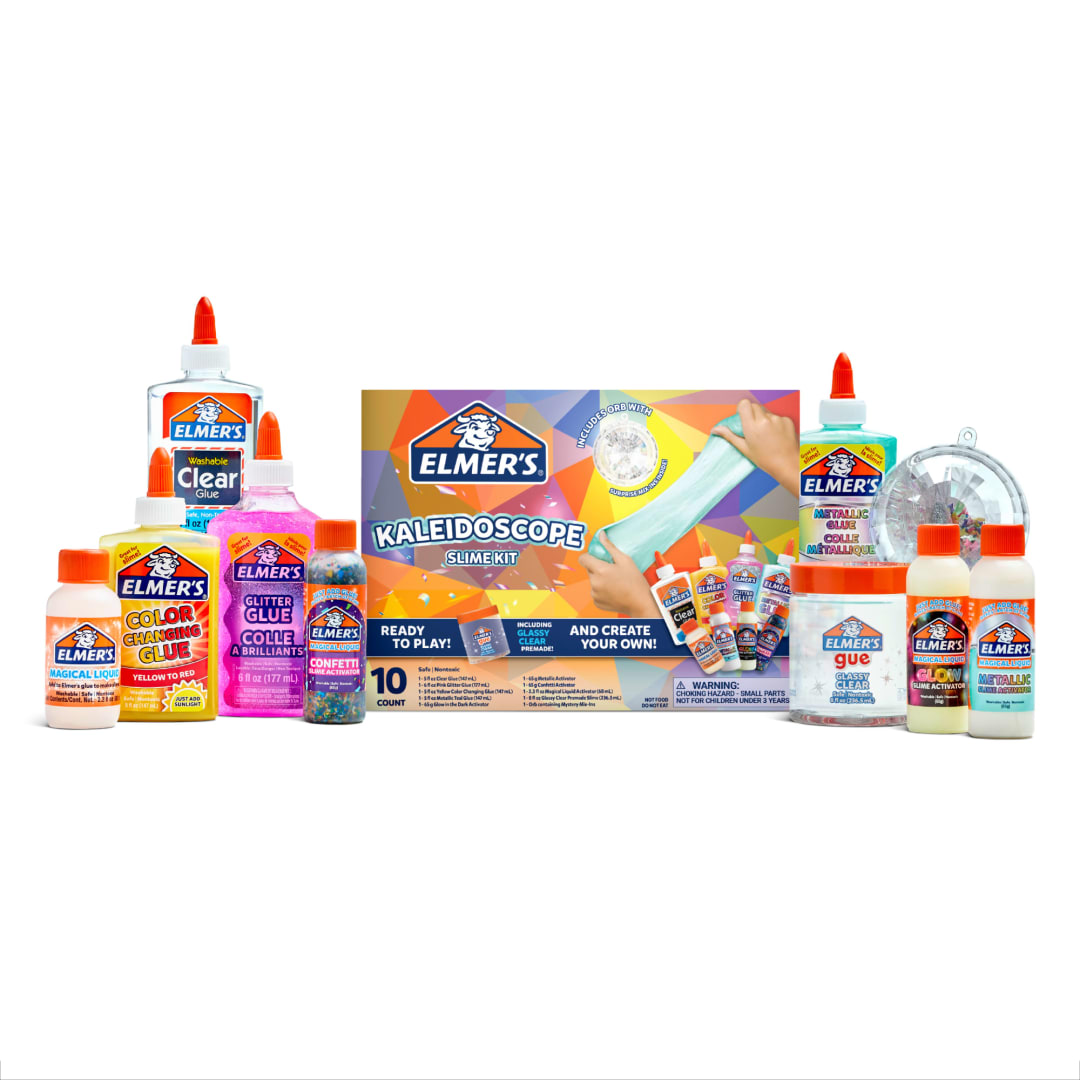 Elmer’s Kaleidoscope Slime Kit, Includes Liquid Glue, Slime Activator, Premade Slime, and Slime Mix-Ins, 10 Count