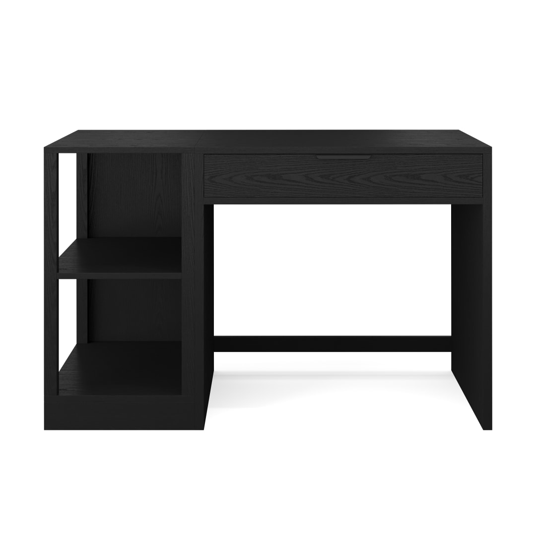 Kayden Home Office Modular Single-Drawer Desk with 2 Tier Shelf in Black with Oil Rubbed Bronze Hardware