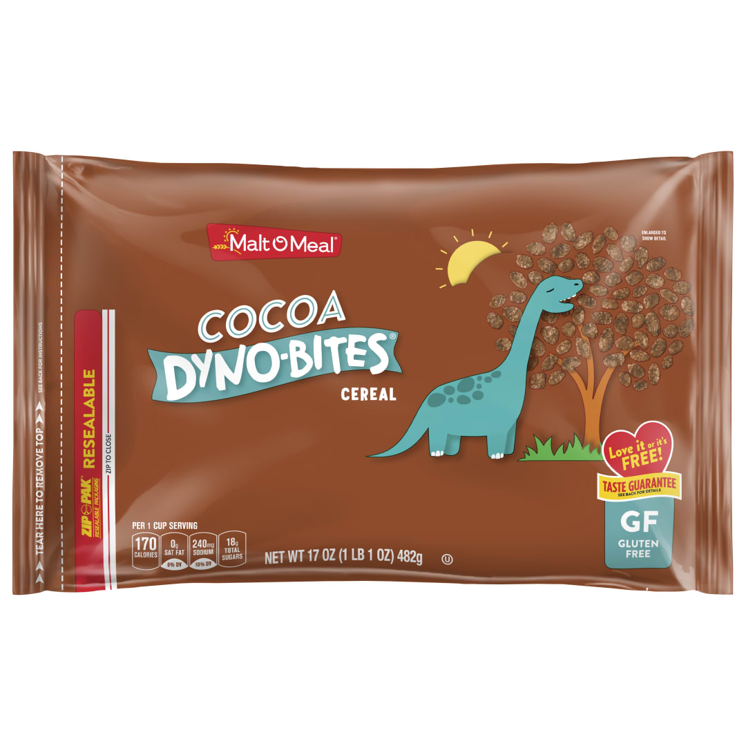 Malt-O-Meal Cocoa Dyno Bites Gluten Free Breakfast Cereal, Crispy Rice Puffs, 17 oz Resealable Bag
