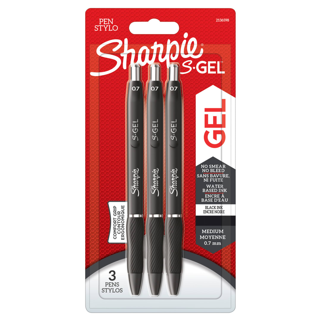 Sharpie S-Gel | Bolígrafos de gel | Punta mediana (0,7 mm) | Tinta negra | 3 unidades
