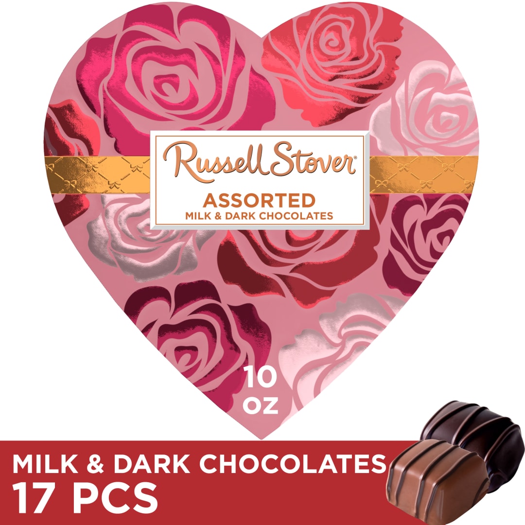 RUSSELL STOVER Valentine's Day Floral Heart Assorted Milk & Dark Chocolate Candy Gift Box, 10 oz.