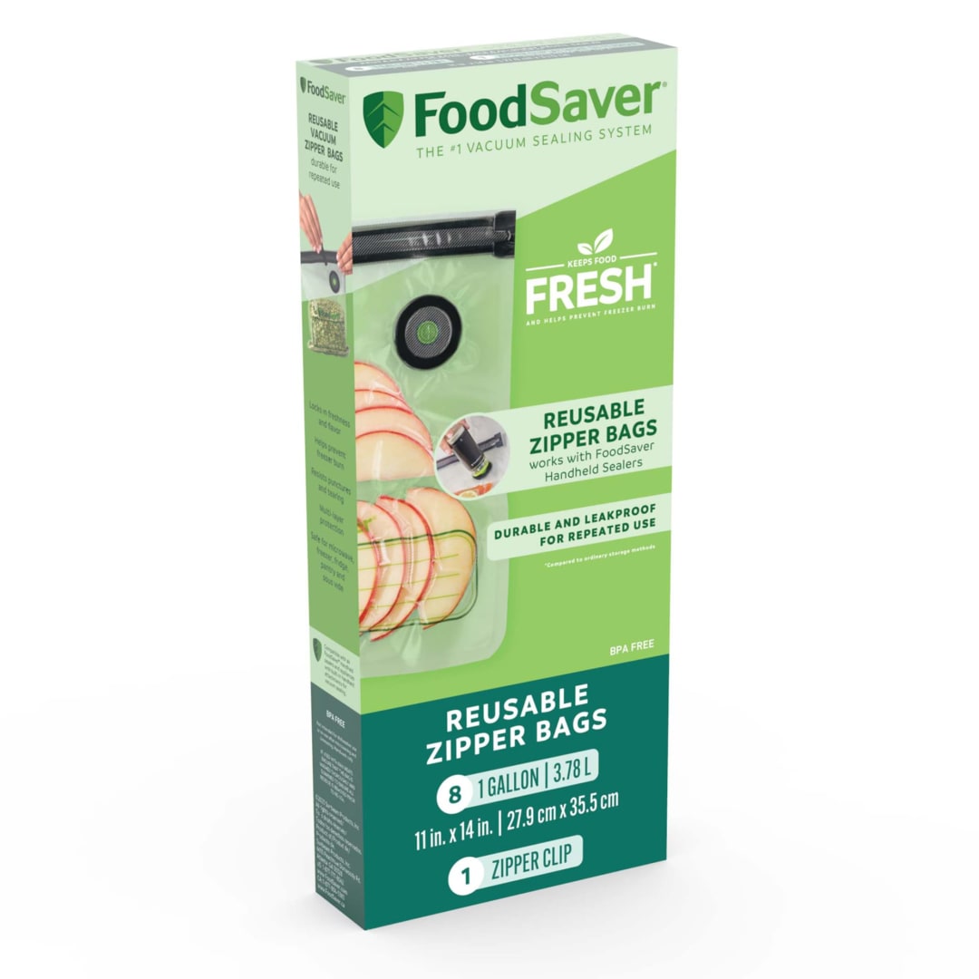 FoodSaver Reusable Gallon Vacuum Zipper Bags, 8 Count BPA-Free Storage Bags for Food, Sous Vide, and Meal Prep, Compatible with Handheld Sealers